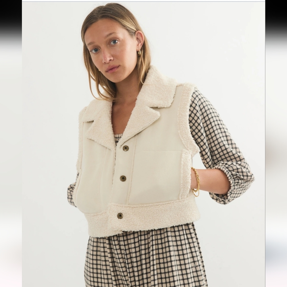 Marine Layer Quebec natural beige cream sleeveless Sherpa Vest size XL brand new - Picture 4 of 6